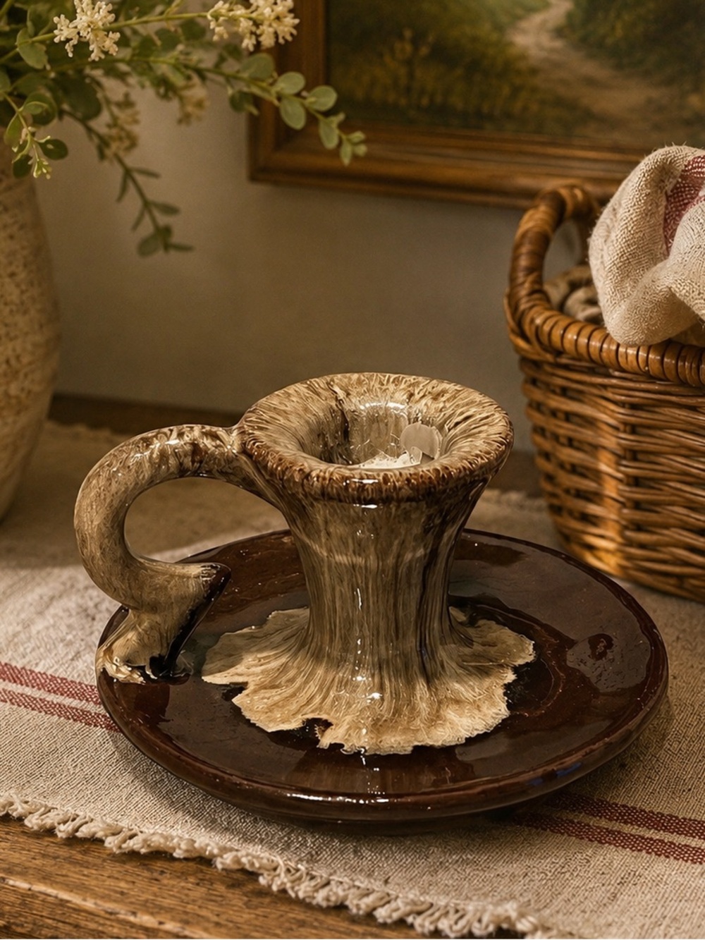 EVANGELINE – Vintage Ceramic Candle Holder Brown & Cream – Canada 186